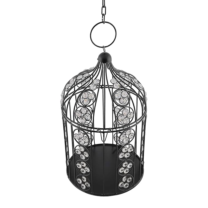 Black Bird Cage Crystal Effect Decorative Table Stand Hanging Stand B 3765