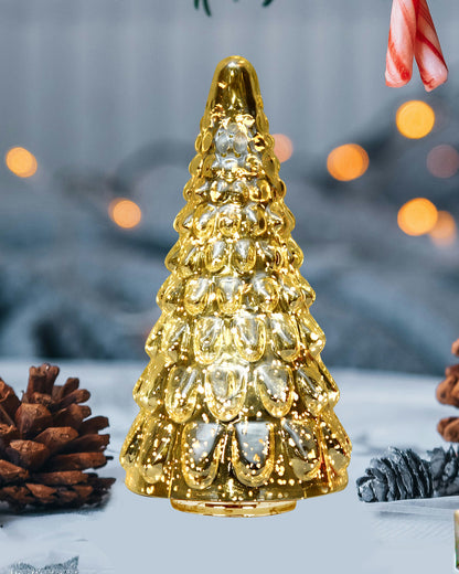 Mercury Glass Christmas Tree Xmas Trees Decorations Table Top Light Centerpiece Mantel Window Home Decor Bathroom Party Gift with Fairy Light,