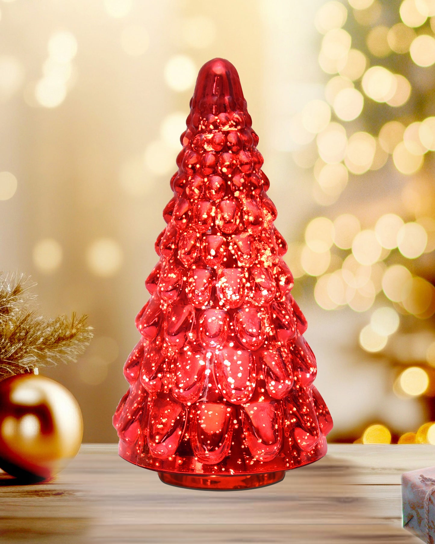 Mercury Glass Christmas Tree Xmas Trees Decorations Table Top Light Centerpiece Mantel Window Home Decor Bathroom Party Gift with Fairy Light,