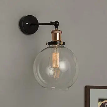 Edison Industrial Glass Globe Wall Lamp, Vintage Industrial Loft, E27 Holder, Decorative, Swing Wall Light, Filament/LED