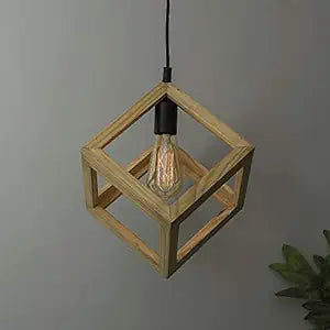 Modern Nordic Wooden Pendant Cube Light, with Silicon Holder, Restaurant Dining Kitchen Hanging Light with Fixture, LED/Filament