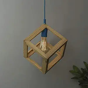 Modern Nordic Wooden Pendant Cube Light, with Silicon Holder, Restaurant Dining Kitchen Hanging Light with Fixture, LED/Filament