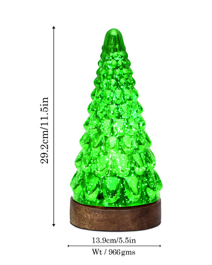 Mercury Glass Christmas Tree Xmas Trees Decorations Table Lamp Centerpiece Mantel Window Home Decor Bathroom Party Gift, Wooden Base Light,