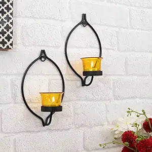 Set of 2 Decorative Black Eye Wall Sconce/Candle Holder With Glass and Free T-light Candles