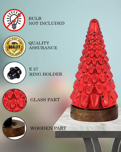 Mercury Glass Christmas Tree Xmas Trees Decorations Table Lamp Centerpiece Mantel Window Home Decor Bathroom Party Gift, Wooden Base Light,