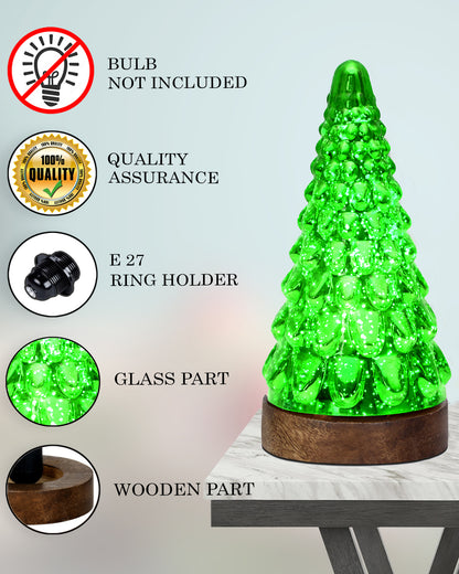 Mercury Glass Christmas Tree Xmas Trees Decorations Table Lamp Centerpiece Mantel Window Home Decor Bathroom Party Gift, Wooden Base Light,