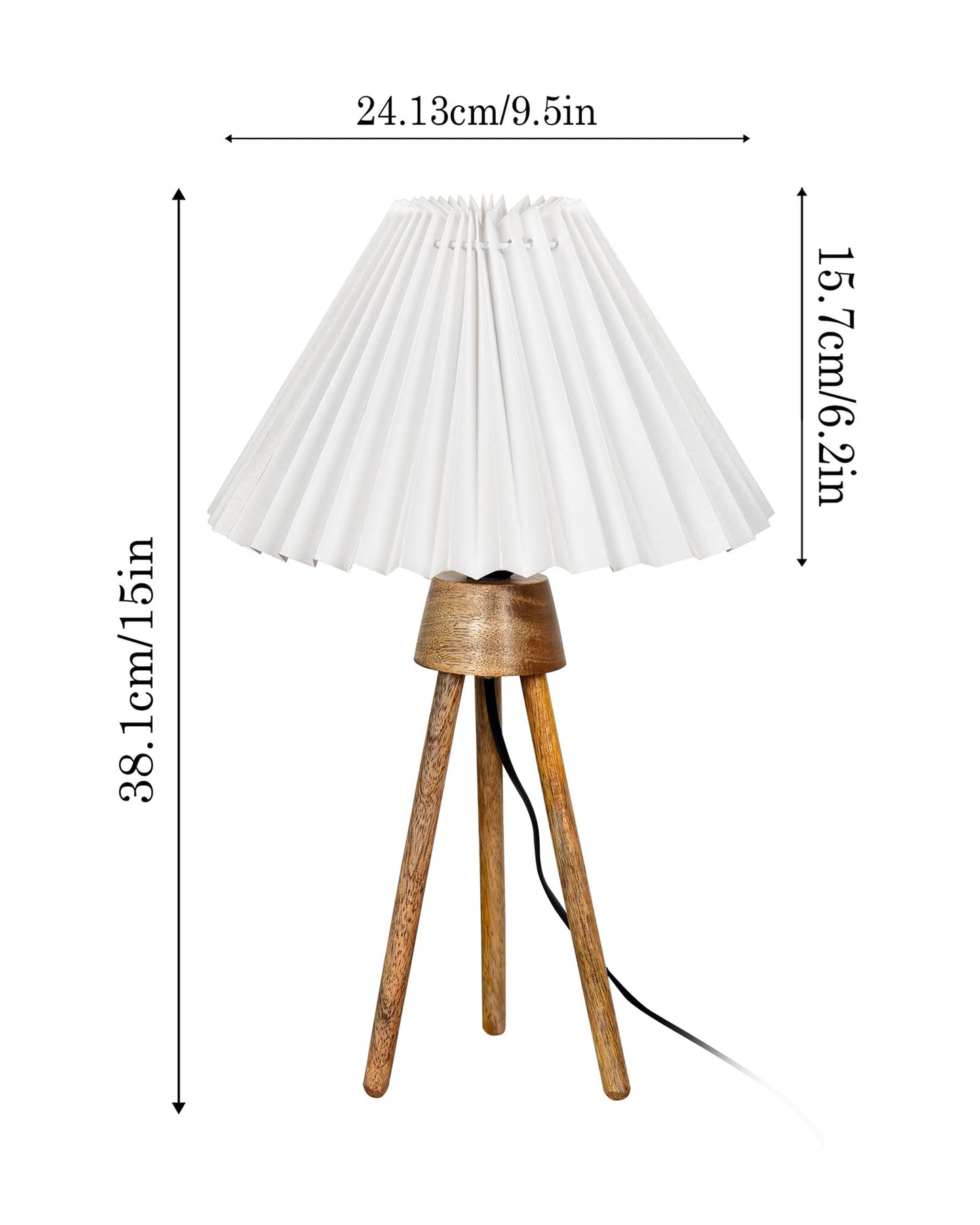 Wood Tripod Small Table Lamps, Rustic Antique Dimmable Bedside Lamp with Linen Lampshade, Nightstand Lamp for Nursery, Bedroom, Kid Room, Living Room,