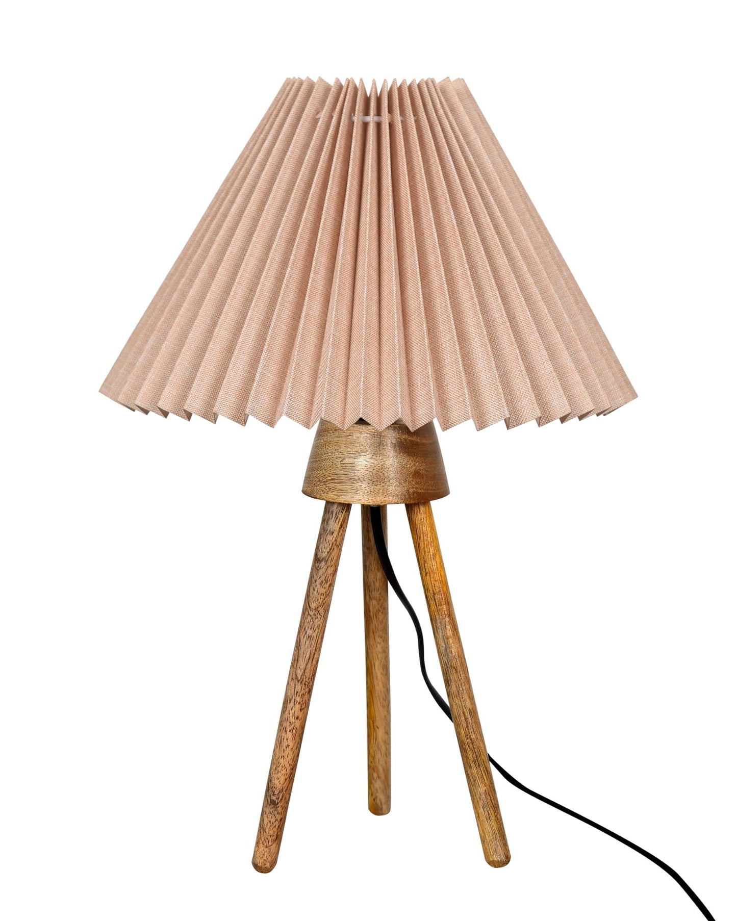 Wood Tripod Small Table Lamps, Rustic Antique Dimmable Bedside Lamp with Linen Lampshade, Nightstand Lamp for Nursery, Bedroom, Kid Room, Living Room,