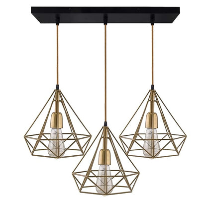 3-lights Linear Cluster Chandelier Golden Diamond hanging Pendant Light, kitchen area and dining room light