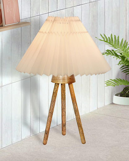 Wood Tripod Small Table Lamps, Rustic Antique Dimmable Bedside Lamp with Linen Lampshade, Nightstand Lamp for Nursery, Bedroom, Kid Room, Living Room,