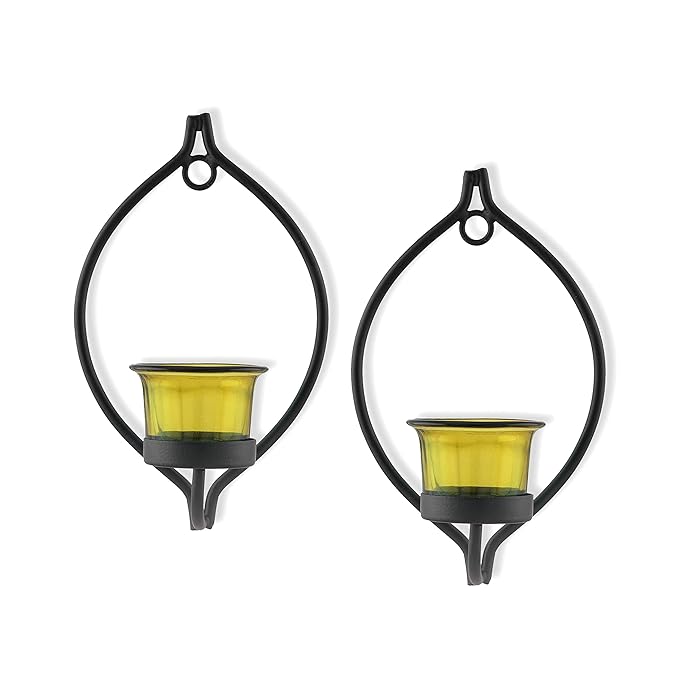 Set of 2 Decorative Black Eye Wall Sconce/Candle Holder With Glass and Free T-light Candles