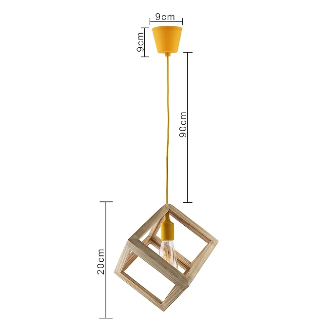 Modern Nordic Wooden Pendant Cube Light, with Silicon Holder, Restaurant Dining Kitchen Hanging Light with Fixture, LED/Filament