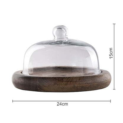 Rustic Flat base cake/cupcake stand with glass dome, cookie/dessert serving platter