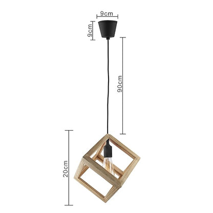 Modern Nordic Wooden Pendant Cube Light, with Silicon Holder, Restaurant Dining Kitchen Hanging Light with Fixture, LED/Filament