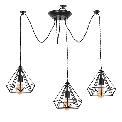 Spider Chandelier Diamond Lamp, Vintage Edison Style E 27 Adjustable DIY Ceiling Pendant Light, E27 Rustic Cluster Hanging Light(1.25 M, Black Twisted Wire)