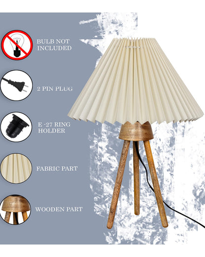 Wood Tripod Small Table Lamps, Rustic Antique Dimmable Bedside Lamp with Linen Lampshade, Nightstand Lamp for Nursery, Bedroom, Kid Room, Living Room,