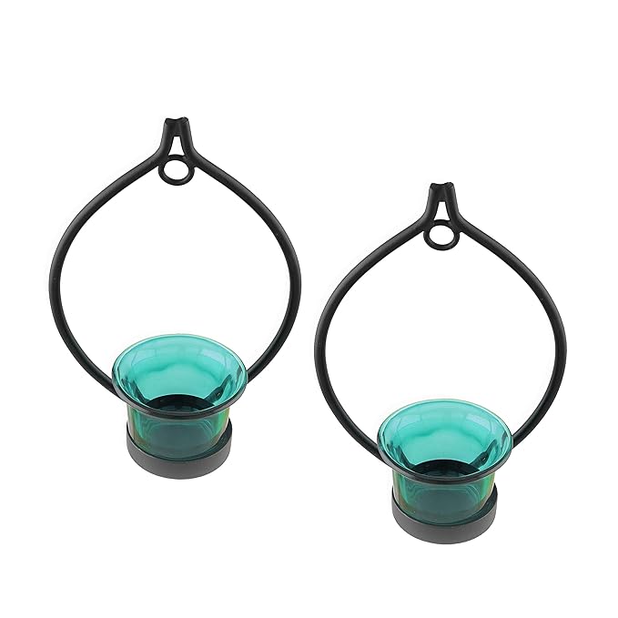 Set of 2 Decorative Black Eye Wall Sconce/Candle Holder With Glass and Free T-light Candles