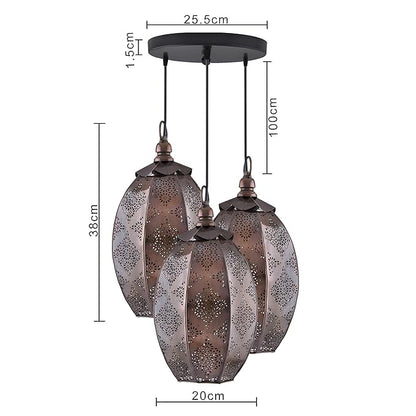 3-Lights Round Cluster Chandelier Ceiling Antique Finish Oval Moroccan Hanging Pendant Light with Braided Cord, URBAN Retro, Nordic Style, LED/Filament Bulb3-Lights c Style, LED/Filament Bulb