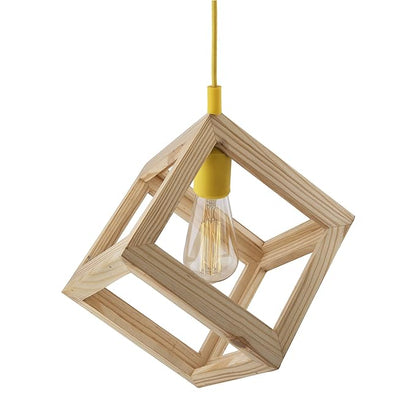 Modern Nordic Wooden Pendant Cube Light, with Silicon Holder, Restaurant Dining Kitchen Hanging Light with Fixture, LED/Filament