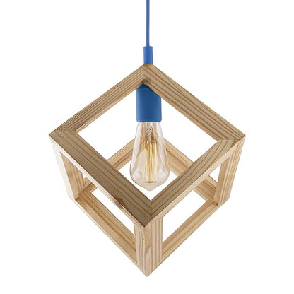 Modern Nordic Wooden Pendant Cube Light, with Silicon Holder, Restaurant Dining Kitchen Hanging Light with Fixture, LED/Filament