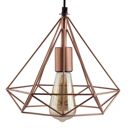 Copper Edison Filament Hanging DIAMOND Caged, E27 Holder,Ceiling Light for LED/Filament Bulb, Decorative, Urban Retro Style, Black Colour Metal