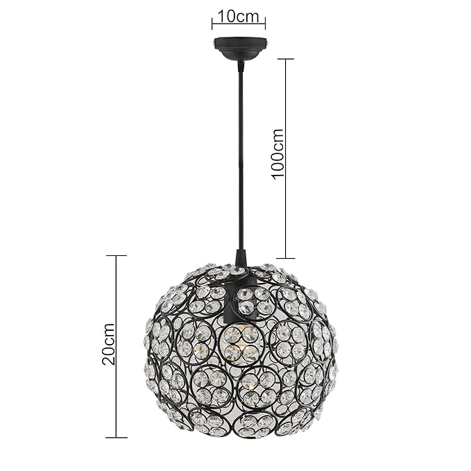 Matt Black Quad Crystal Hanging Globe Light, Ceiling Light, Nordic E27 Pendant, Large