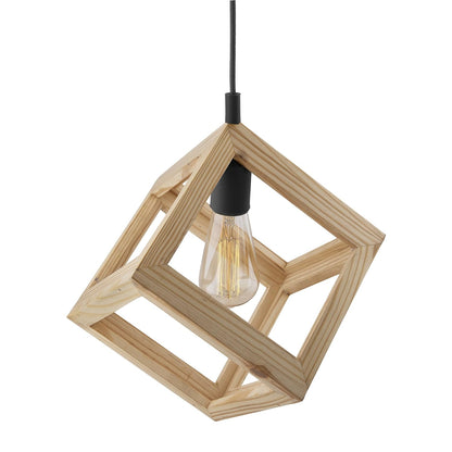 Modern Nordic Wooden Pendant Cube Light, with Silicon Holder, Restaurant Dining Kitchen Hanging Light with Fixture, LED/Filament