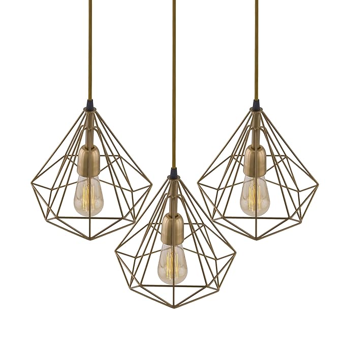 3-lights Linear Cluster Chandelier Golden Diamond hanging Pendant Light, kitchen area and dining room light