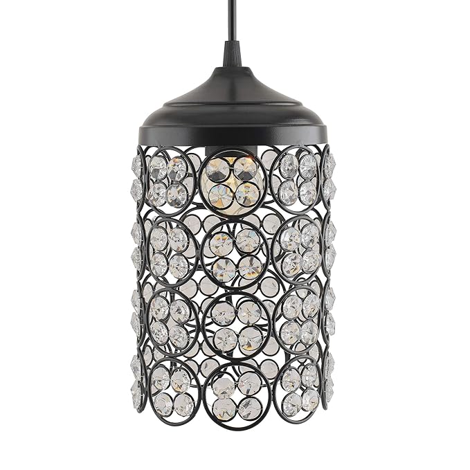 Matt Black Quad Crystal Hanging Cylinder Light, Ceiling Light, Nordic E27 Pendant, Large