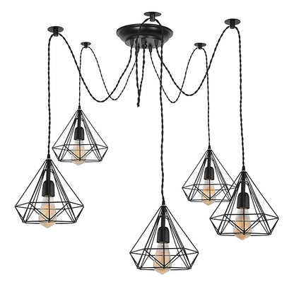 Spider Chandelier Diamond Lamp, Vintage Edison Style E 27 Adjustable DIY Ceiling Pendant Light, E27 Rustic Cluster Hanging Light(1.25 M, Black Twisted Wire)