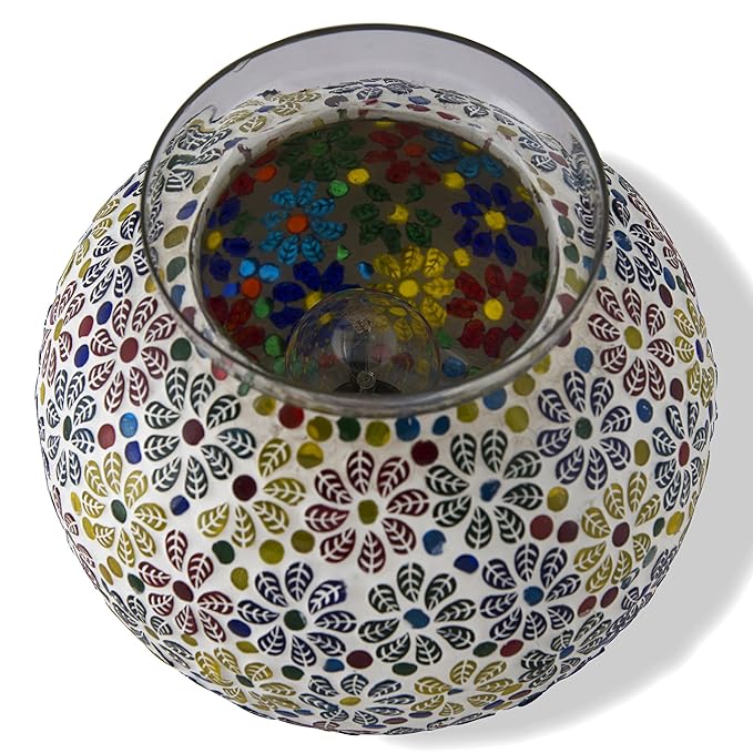 Persian Mosaic Leafy Glass Table Lamp, Desk Bedside Lamp Multicolor Light