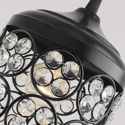 Matt Black Quad Crystal Hanging Cylinder Light, Ceiling Light, Nordic E27 Pendant, Large