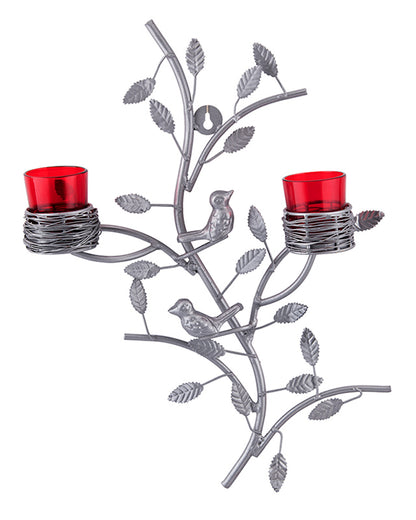 Silver Tree with Bird Nest Votive Stand , Wall Candle Holder and Tealight Candles