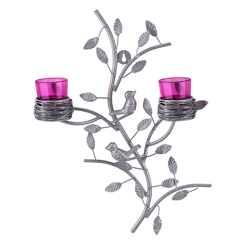 Silver Tree with Bird Nest Votive Stand , Wall Candle Holder and Tealight Candles