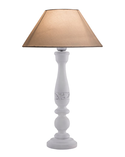 Floral Carved White Wood Table Lamp With Blue Shade