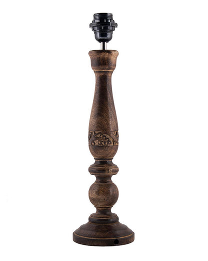 Floral Carved Black Wood Table Lamp With Drum Shade