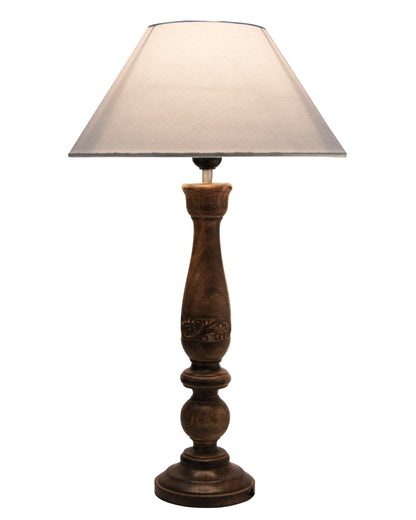 Floral Carved Black Wood Table Lamp With Drum Shade