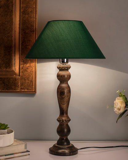 Classic Victorian Black Wood Table Lamp With Shade