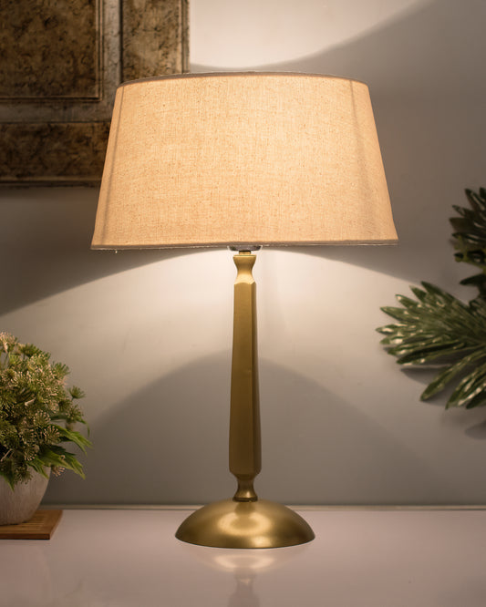 Classic Cubist Gold Brushed Lamp With Shade