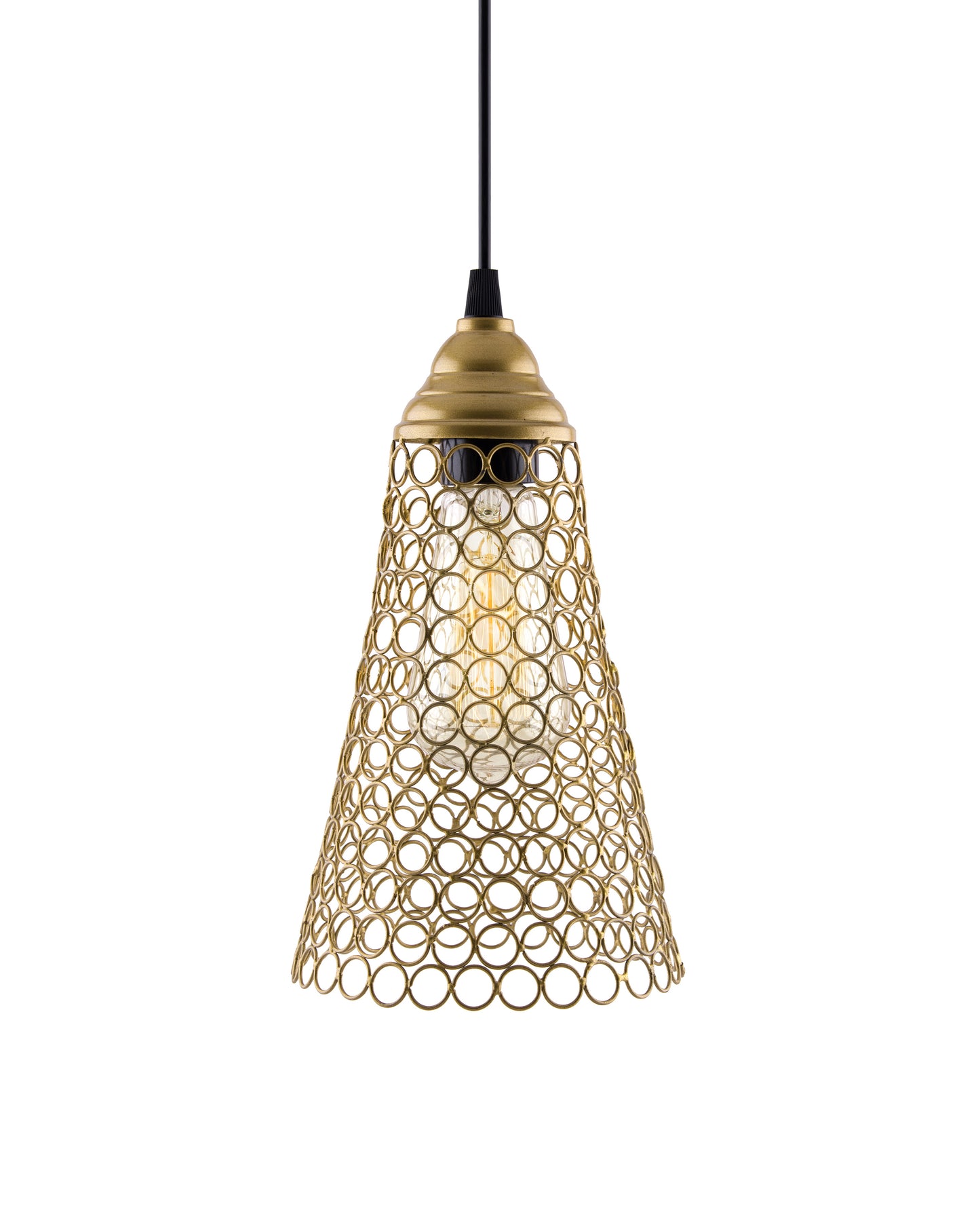 Hanging Golden Steel Cone light, hanging light and fixture