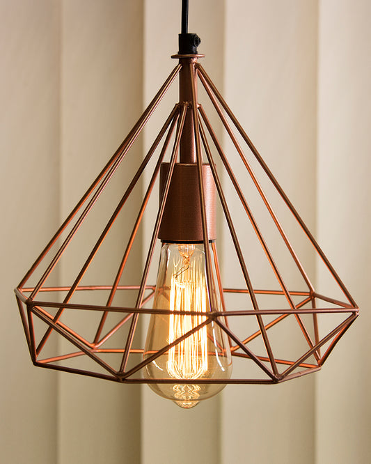 Copper Edison Filament Hanging DIAMOND Caged, E27 Holder,Ceiling Light for LED/Filament Bulb, Decorative, Urban Retro Style, Black Colour Metal