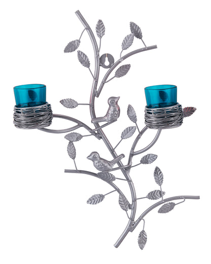 Tree with Bird Nest Votive Stand Turquoise, Wall Candle Holder and Tealight Candles