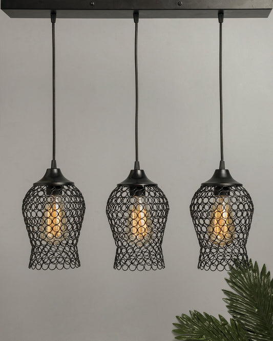 3-lights Linear Cluster Chandelier Chimney hanging Pendant Light, kitchen area and dining room light