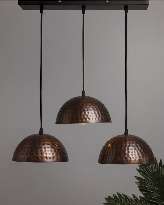 3-lights Linear Cluster Chandelier Antique Copper Hammered 8" Pendant hanging Pendant Light, kitchen area and dining room light