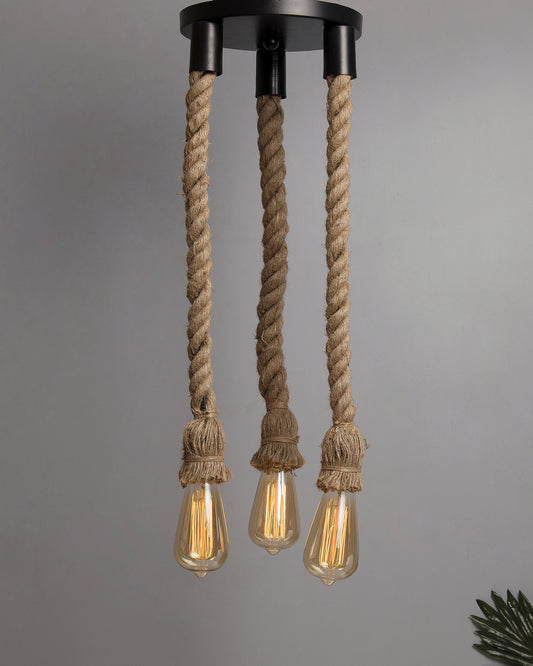 3-lights Round Cluster Chandelier Edison Rustic Rope Pendant Hanging Pendant Light, Bar Cafe Pub fancy Light