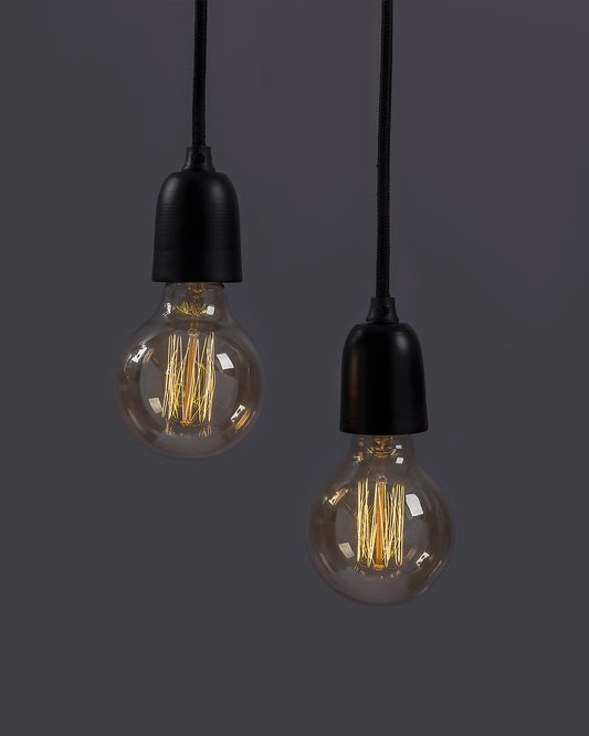 Edison Filament Matt Black Bulb Holder, Urban, retro, nordic style, with fixture, Set of 2