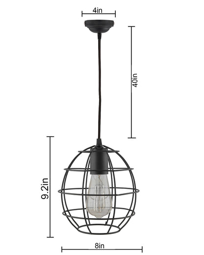 E27 Edison Vintage Black Metal Sphere Hanging Light, Set of 2, Pendant Ceiling Light Lamp