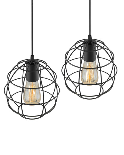 E27 Edison Vintage Black Metal Sphere Hanging Light, Set of 2, Pendant Ceiling Light Lamp