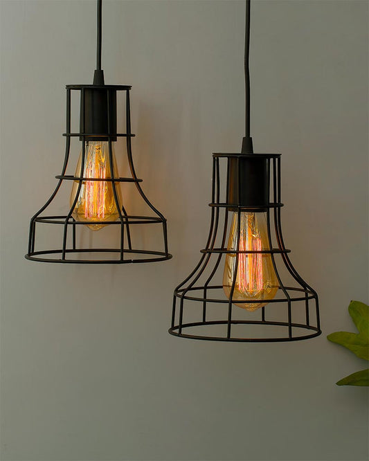 E27 Edison Vintage Black Metal Shade Hanging Light , Set of 2, Pendant Ceiling Light Lamp