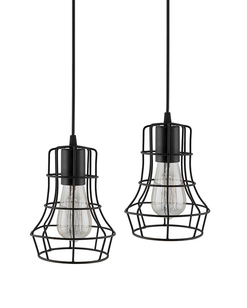 E27 Edison Vintage Black Metal Crown Hanging Light , Set of 2, Pendant Ceiling Light Lamp